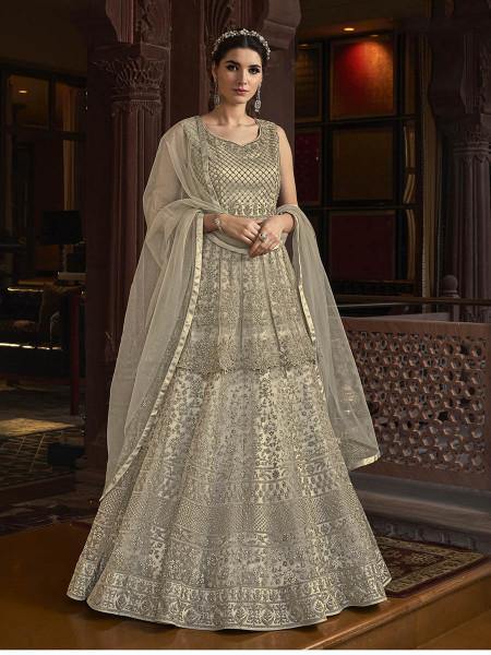 Myra Off White Embroidered Butterfly Net Anarkali Suit