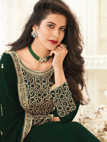 Myra Deep Green Georgette Embroidered Anarkali Suit online
