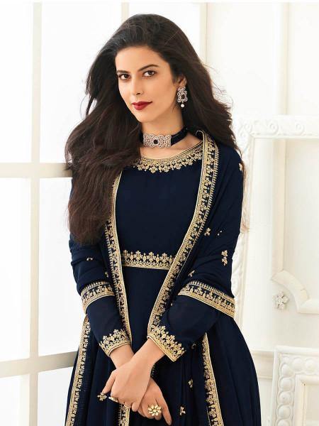 Buy Myra Navy Blue Georgette Embroidered Anarkali Suit Online At Low Price Buy Myra Navy Blue Georgette Embroidered Anarkali Suit Online At Low Price