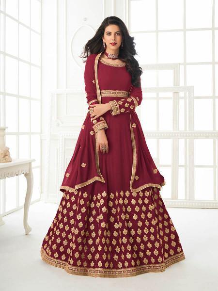Myra Maroon Georgette Embroidered Anarkali Suit
