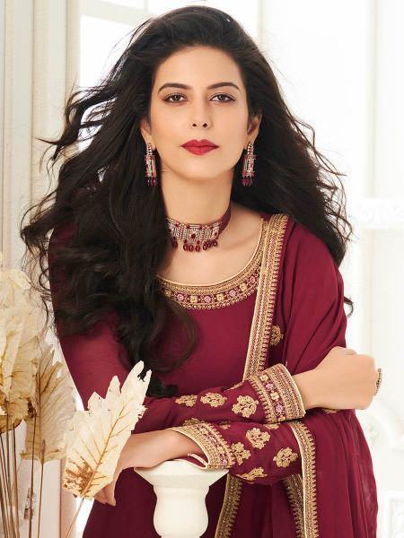 Myra Maroon Georgette Embroidered Anarkali Suit online