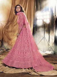 Thumbnail for Beautiful Dusty Pink Heavy Embroidered Net Bridal Lehenga