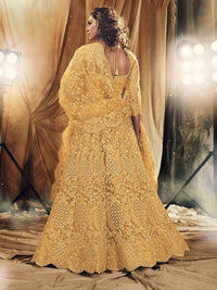 Thumbnail for Mustard Yellow Heavy Embroidered Net Bridal 