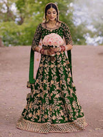 Thumbnail for Myra Green Heavy Embroidered Velvet Bridal Lehenga online