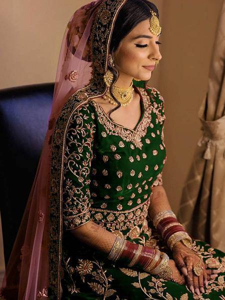 Myra Green Heavy Embroidered Velvet Bridal Lehenga