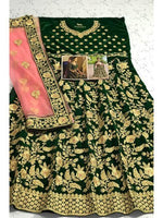 Thumbnail for Green Embroidered Velvet Bridal Lehenga