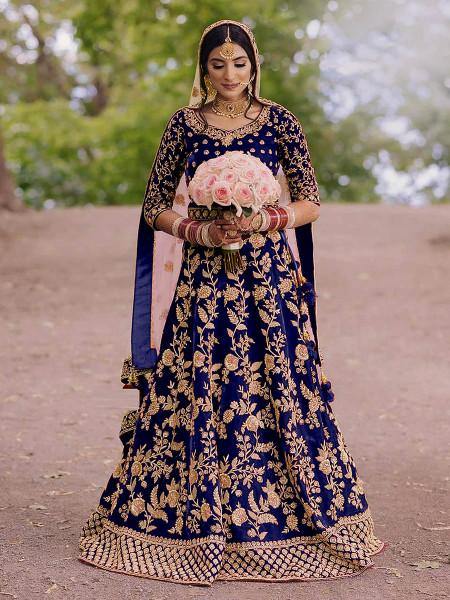 Myra Royal Blue Heavy Embroidered Velvet Bridal Lehenga