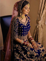 Thumbnail for Myra Royal Blue Heavy Embroidered Velvet Bridal Lehenga