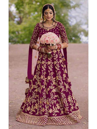 Myra Purple Heavy Embroidered Velvet Bridal Lehenga