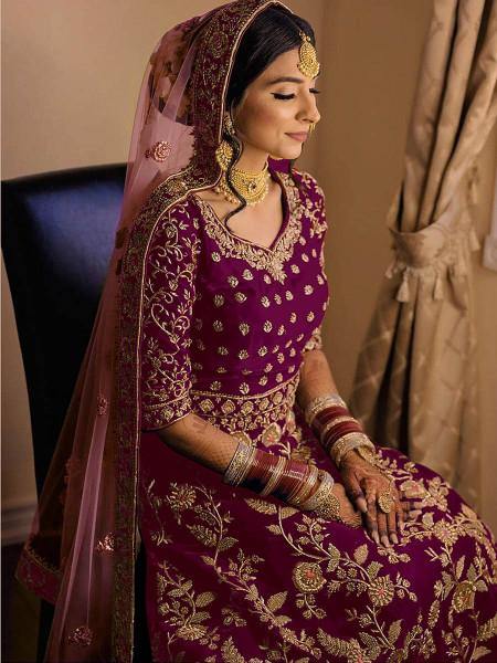 Myra Purple Heavy Embroidered Velvet Bridal Lehenga