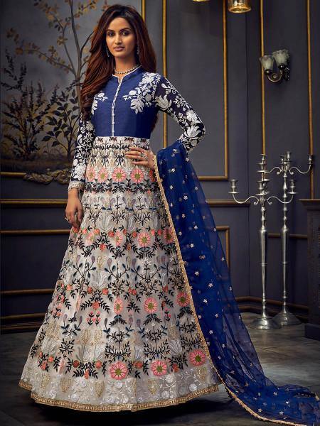 Myra Blue Butterfly Net Embroidered Anarkali Suit