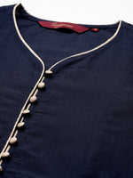Thumbnail for Sangria Women Navy Blue & Beige Embroidered Anarkali Kurta with Dupatta - Distacart