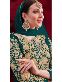Thumbnail for Myra Dark Green Georgette Embroidered Anarkali Pant Style Suit Online