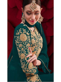 Thumbnail for Myra Dark Green Georgette Embroidered Anarkali Pant Style 