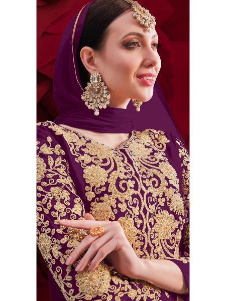Myra Light Purple Georgette Embroidered Anarkali Pant Style Suit Online