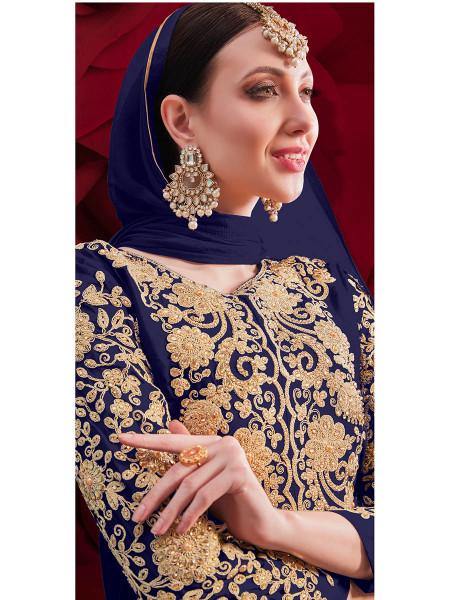 Myra Navy Blue Georgette Embroidered Anarkali Pant Style Suit online