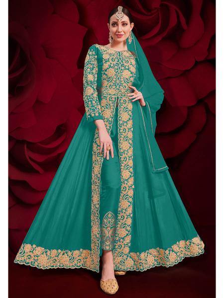 Myra Sky Blue Georgette Embroidered Anarkali Pant Style Suit