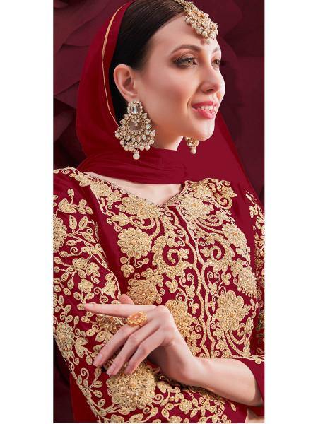 Myra Maroon Georgette Embroidered Anarkali Pant Style Suit online