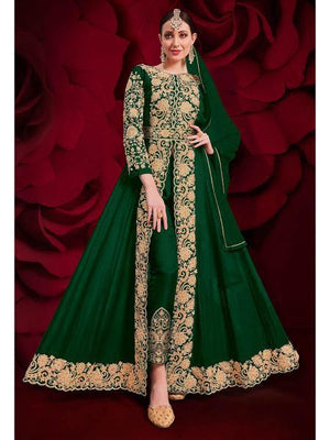 Myra Beautiful Green Georgette Embroidered Anarkali Pant Style Suit