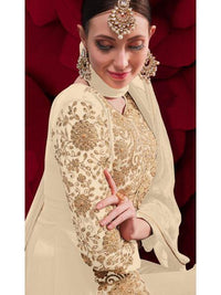 Thumbnail for Myra Cream Georgette Embroidered Anarkali Pant Style Suit