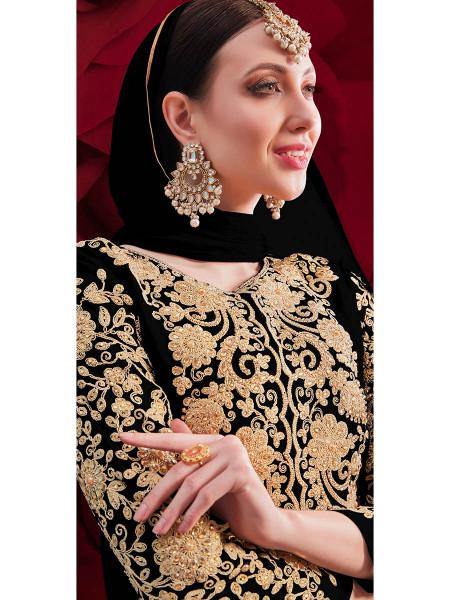 Myra Black Georgette Embroidered Anarkali Pant Style Suit online