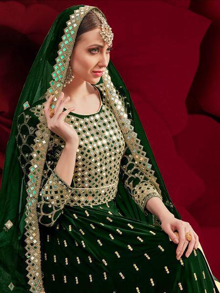 Myra Green Georgette Embroidered Anarkali Pant Style Suit online