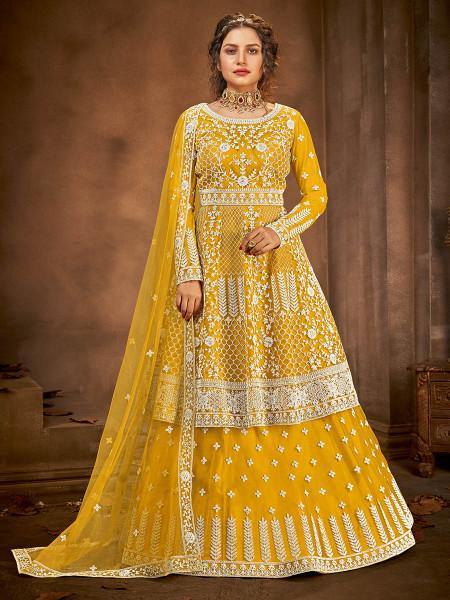 Myra Beautiful Mustard Yellow Heavy Embroidered Gharara Suit Online