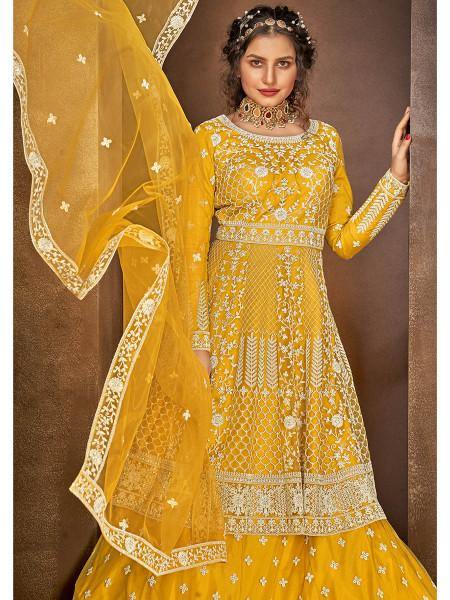 Myra Beautiful Mustard Yellow Heavy Embroidered Gharara Suit