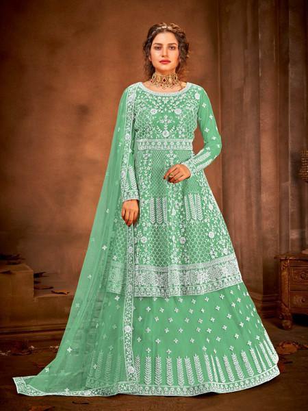 Myra Fashion Sea Green Heavy Embroidered Gharara Suit