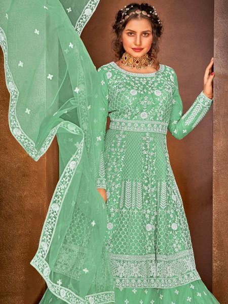 Myra Fashion Sea Green Heavy Embroidered Gharara Suit online