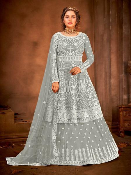 Myra Dusty Grey Heavy Embroidered Gharara Suit