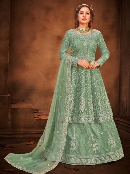 Myra Beautiful Sea Green Heavy Embroidered Gharara Suit