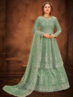 Thumbnail for Myra Beautiful Sea Green Heavy Embroidered Gharara Suit