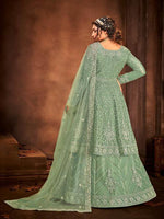 Thumbnail for Sea Green Heavy Embroidered Gharara Suit