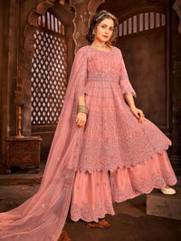 Thumbnail for Myra Beautiful Dusty Pink Heavy Embroidered Gharara Suit