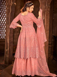 Thumbnail for Beautiful Dusty Pink Heavy Embroidered Gharara 