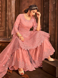 Thumbnail for Beautiful Dusty Pink Heavy Embroidered Gharara Suit