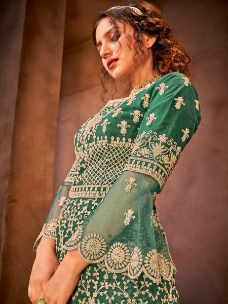 Green Heavy Embroidered Gharara Suit