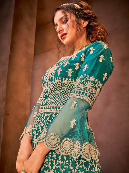 Myra Rama Green Heavy Embroidered Gharara Suit