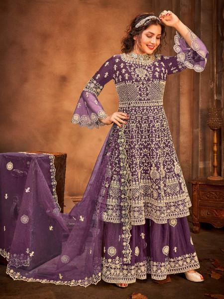 Myra Purple Heavy Embroidered Gharara Suit
