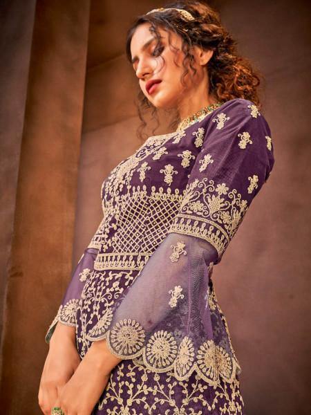 Myra Purple Heavy Embroidered Gharara Suit