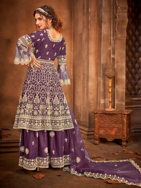 Myra Purple Heavy Embroidered Gharara Suit