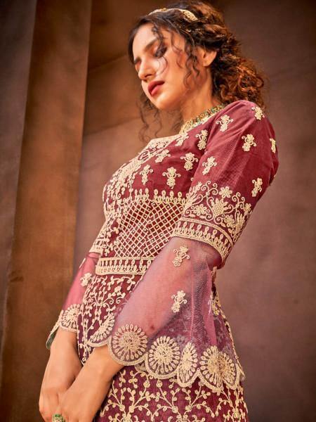 Myra Maroon Embroidered Gharara Suit online
