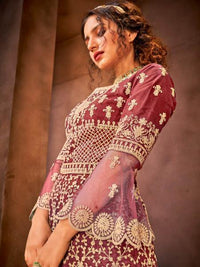 Thumbnail for Myra Maroon Embroidered Gharara Suit online
