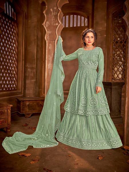 Myra Sea Green Heavy Embroidered Gharara Suit