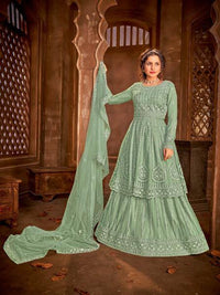 Thumbnail for Myra Sea Green Heavy Embroidered Gharara Suit