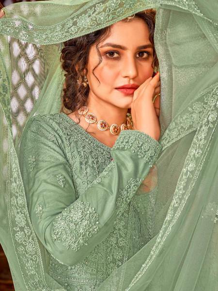 Myra Sea Green Heavy Embroidered Gharara Suit
