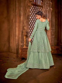 Thumbnail for Myra Sea Green Heavy Embroidered Gharara Suit