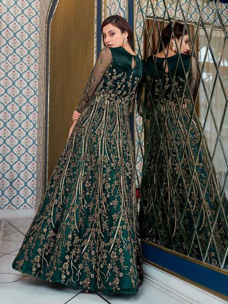 Myra Peacock Blue Net Embroidery Gown