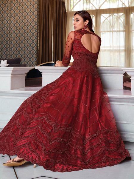 Myra Maroon Net Embroidery Gown online
